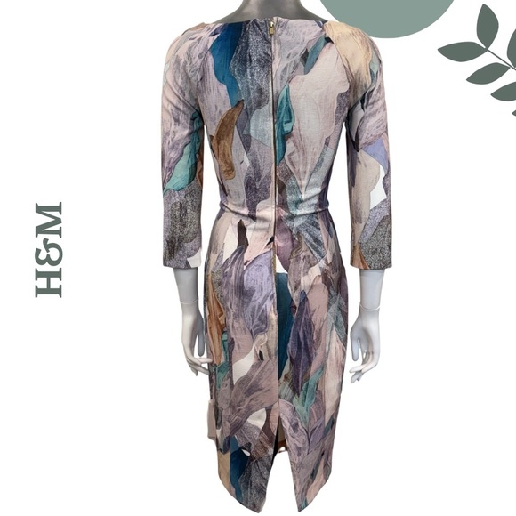 🛍️3/$40 H&M Abstract Print Bodycon Dress Marble 3/4 Sleeve – Size 2 (US) - Picture 4 of 7